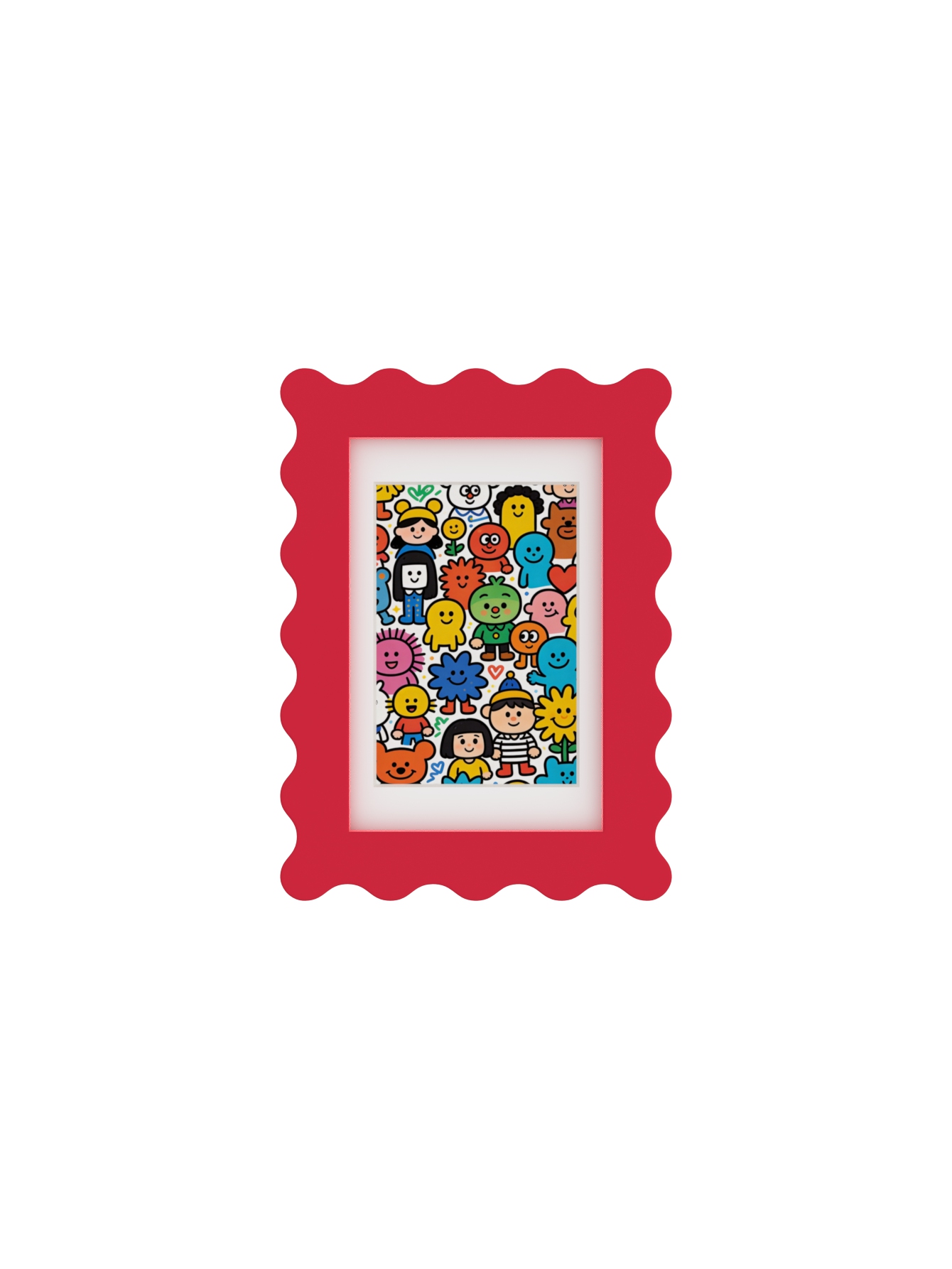 ZECUELY wavy scalloped frame in red with playful artwork