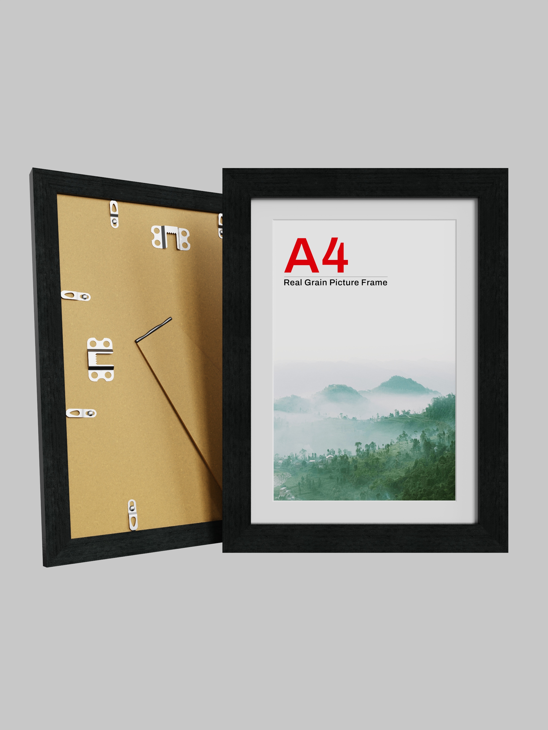 Black wood grain frame A4 size